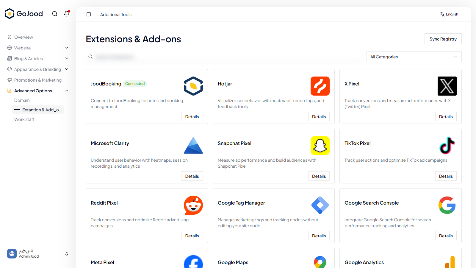 Extensions settings in JoodCMS